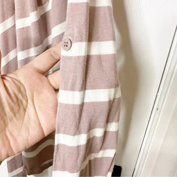 LOFT Hoodie Open Waterfall Cardigan Pink White Stripe Small - Picture 2 of 5